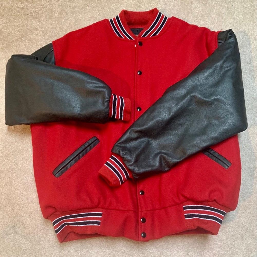 New. Male Varsity Letter Jacket. Leather/wool.